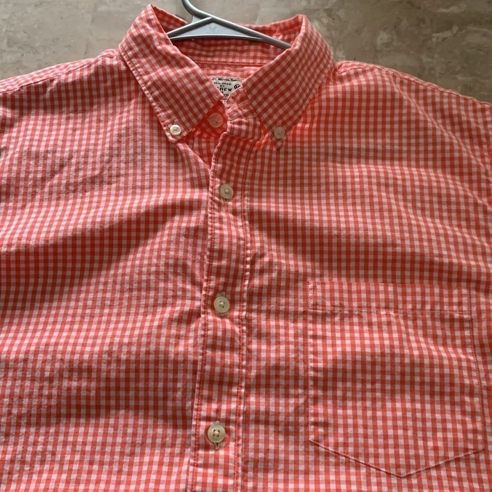 J. Crew Tailored Orange Plaid Button-Down Shirt size medium short sleeves‎
